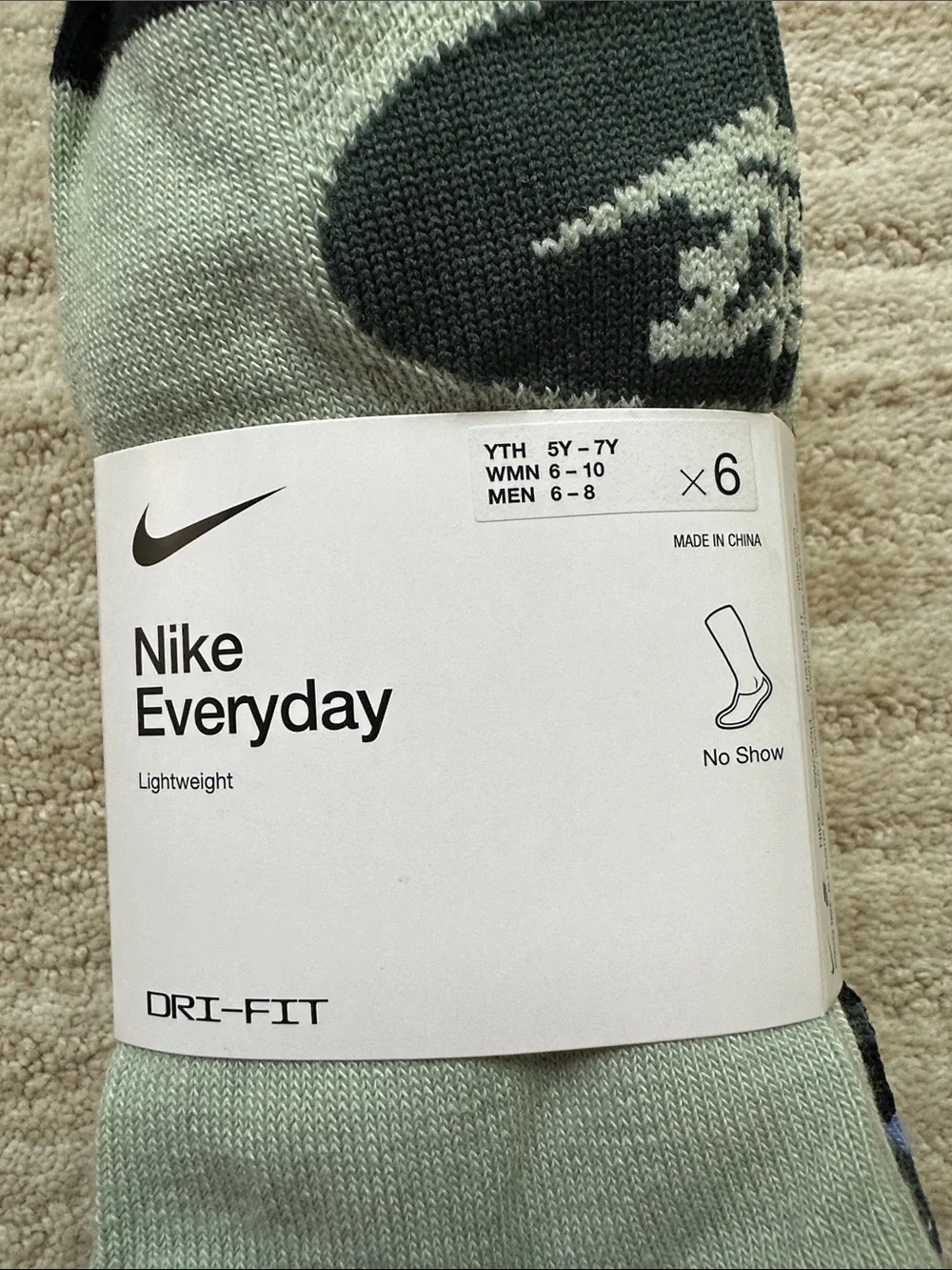 NWT 6 Pack of Nike Everyday Lightweight Training No-Show Socks Drifit Green Blu